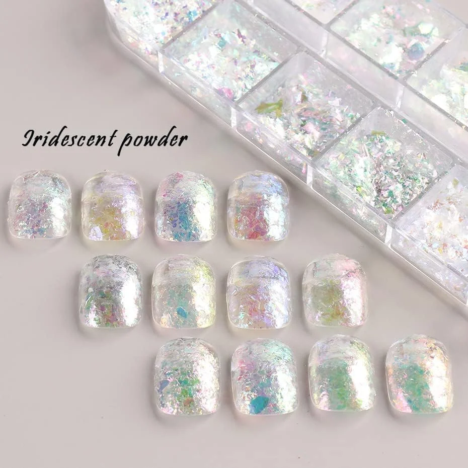 پولک های اکلیلی ناخن خزنه، فویل ناخن 12 شبکه ای، پری دریایی، ستاره های رنگارنگ روشن، گرادیان، پولک های ناخن یخ زده، پولک های تابستانی برای تزئین ناخن