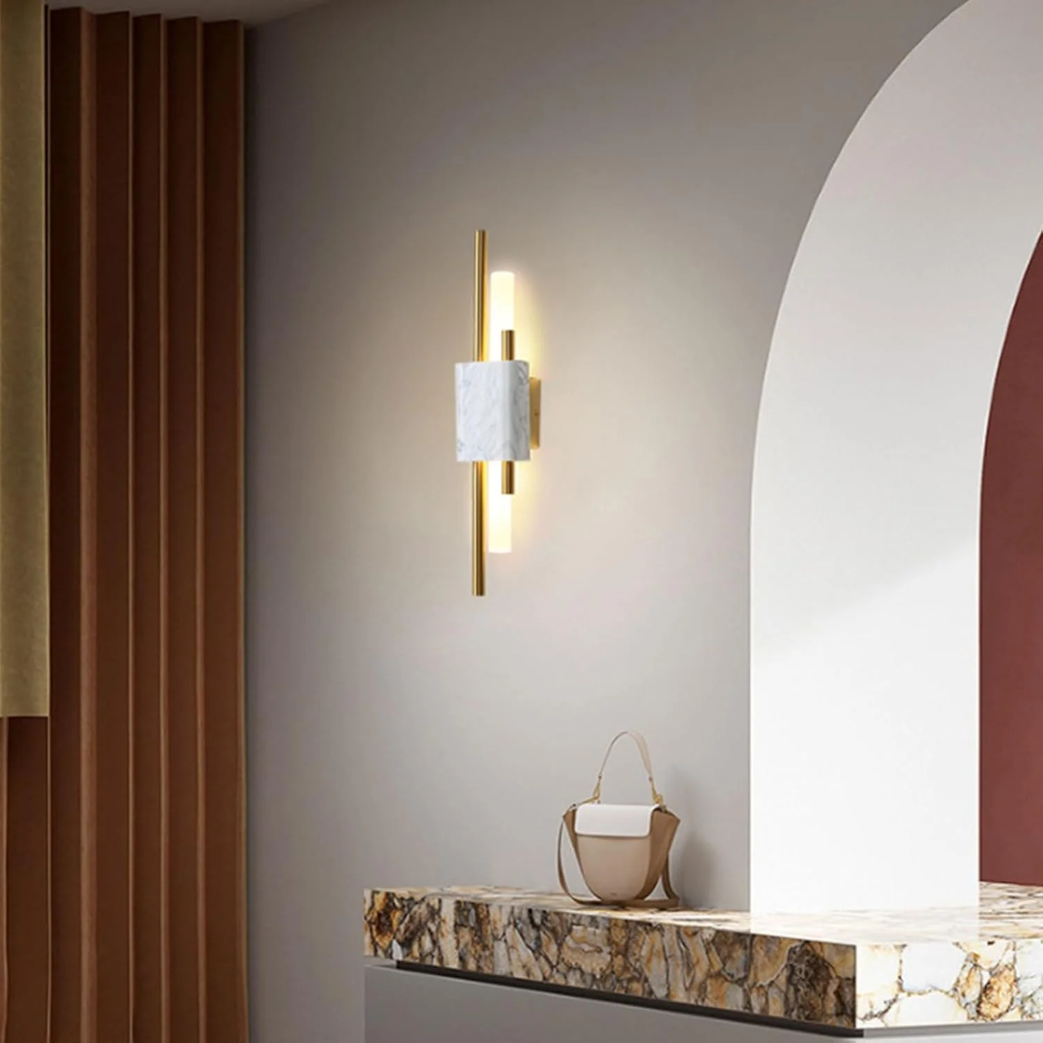 چراغ دیواری LED مدرن طرح سنگ مرمر XYTUJIK، چراغ دیواری برنجی نوردیک، مناسب برای روشنایی آینه، چراغ دیواری اتاق خواب، راهرو، آشپزخانه، چراغ دکوراتیو پس زمینه اتاق چراغ دیواری LED مدرن طرح سنگ مرمر XYTUJIK، چراغ دیواری برنجی نوردیک، مناسب برای روشنایی آینه، چراغ دیواری اتاق خواب، راهرو، آشپزخانه، چراغ دکوراتیو پس زمینه اتاق