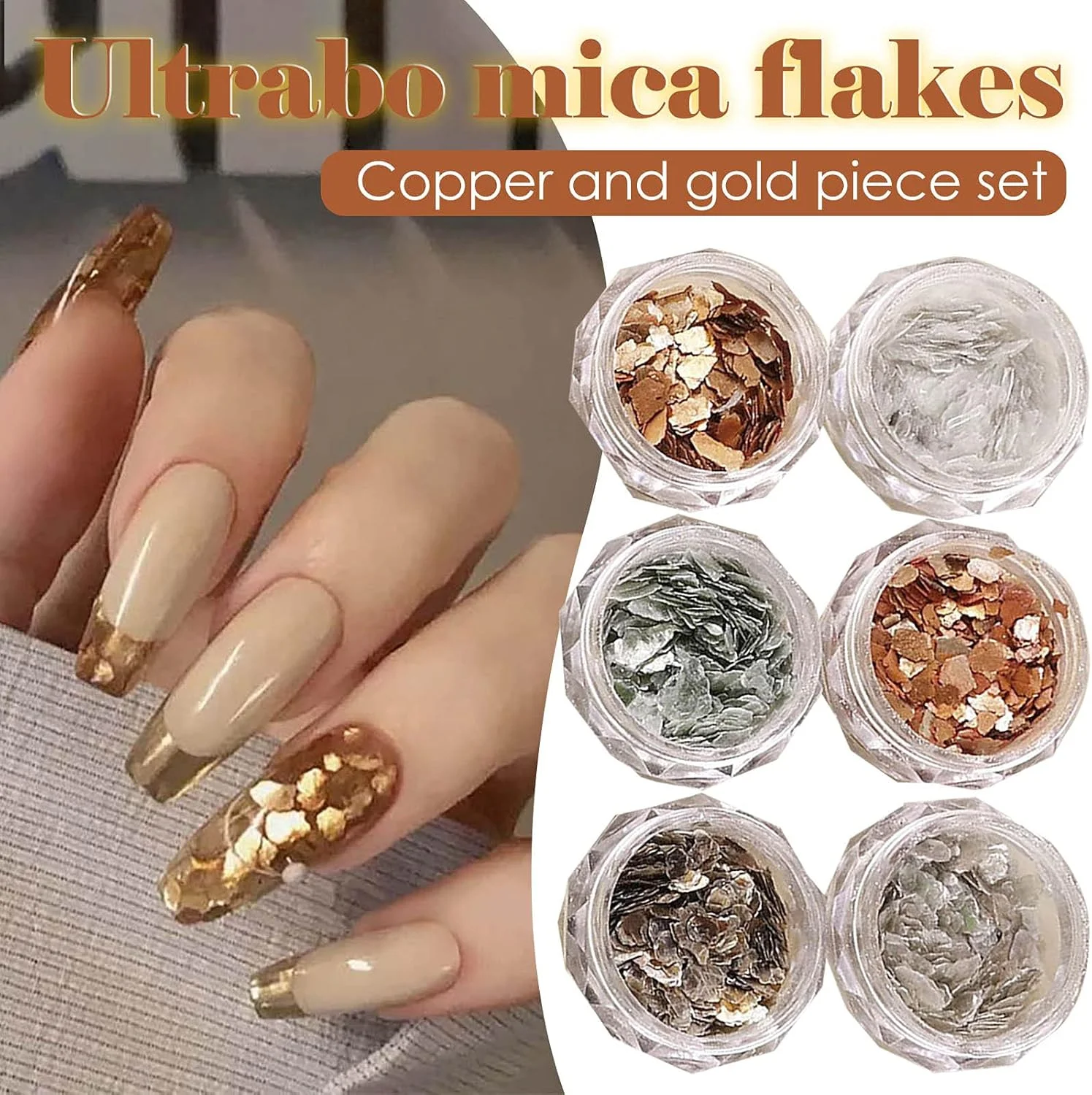 ست 6 عددی اکلیل ناخن، پودر ناخن، پولک، فویل، تزئینات طراحی ناخن، تکه های نامنظم صدف، اکلیل ناخن، تکه پولکی، تزئینات طراحی ناخن DIY، اکلیل برای ناخن (A)