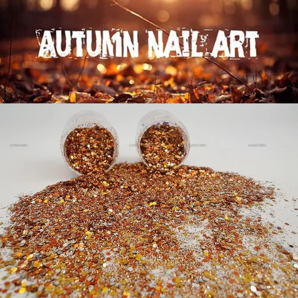 پولک ناخن پاییزی هانسامو، اکلیل درشت برای طراحی ناخن اکریلیک، پودر مخلوط طلایی قرمز، پولک های رنگین کمانی، تزیینات براق برای صورت، چشم، بدن و مو (2 عدد) پولک ناخن پاییزی هانسامو، اکلیل درشت برای طراحی ناخن اکریلیک، پودر مخلوط طلایی قرمز، پولک های رنگین کمانی، تزیینات براق برای صورت، چشم، بدن و مو (2 عدد)