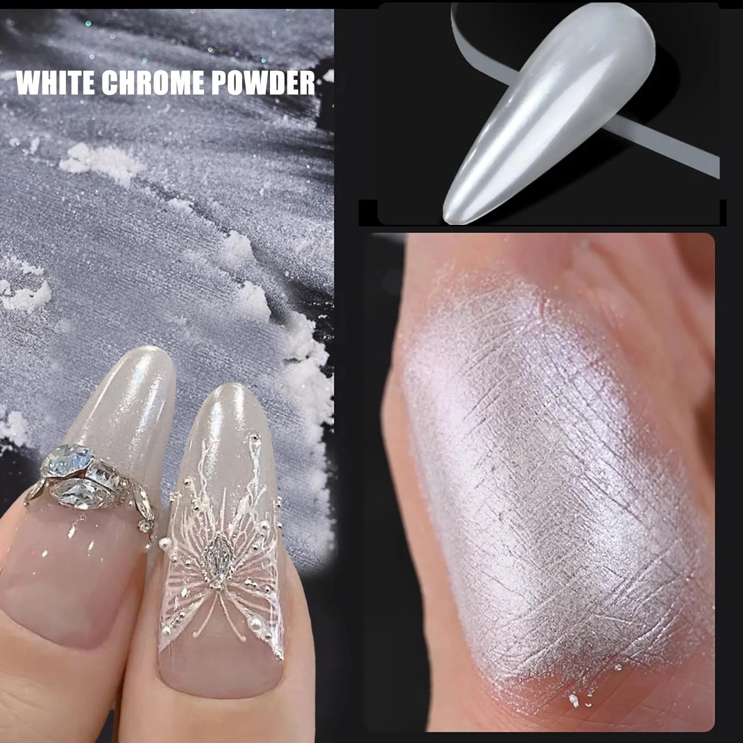 پودر ناخن کروم سفید GZMAYUEN، پودر مرواریدی مهتابی برای ناخن، پودر اکلیل ژل با اثر آینه ای شفق قطبی شفاف و جادویی برای طراحی ناخن، 0.5 گرم در هر ظرف (2 عدد)