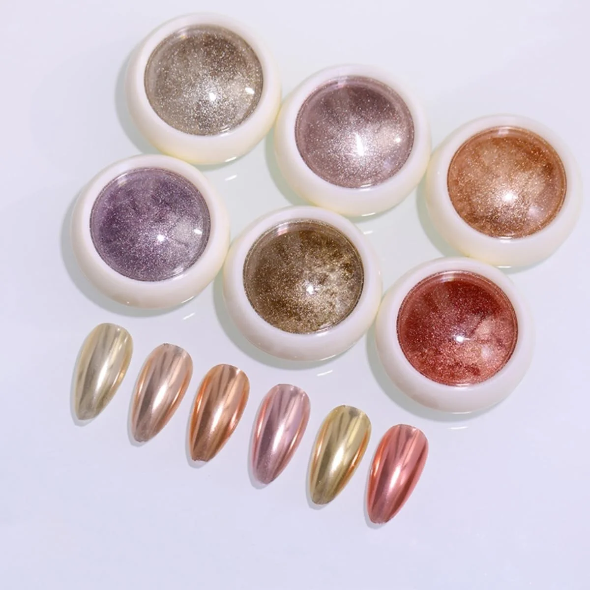 پودر ناخن کروم طلایی رز گلد GZMAYUEN، پودر اکلیل ناخن متالیک با جلوه آینه ای، طراحی دکوراسیون هنر ناخن، 6 جعبه