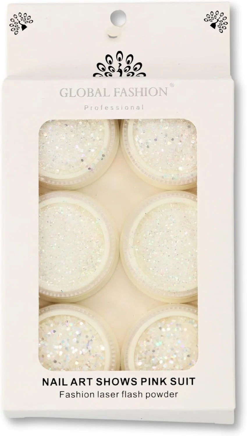 پودر تزئین ناخن اکلیلی حرفه ای گلوبال فشن برای طراحی - 6 رنگ اکلیل ناخن هولوگرافیک، پولک و دانه های براق برای طراحی ناخن | (LASER FLASH 2)