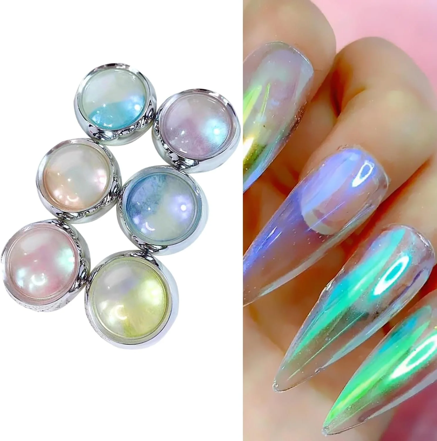 پودر کروم ناخن پری دریایی، 6 شیشه پودر آرت ناخن مرواریدی رنگین کمانی Aurora، رنگدانه اثر آینه ای متالیک، کیت گرد و غبار اکلیلی، لوازم طراحی ناخن برای تزئین ناخن با لاک ژل پودر کروم ناخن پری دریایی، 6 شیشه پودر آرت ناخن مرواریدی رنگین کمانی Aurora، رنگدانه اثر آینه ای متالیک، کیت گرد و غبار اکلیلی، لوازم طراحی ناخن برای تزئین ناخن با لاک ژل