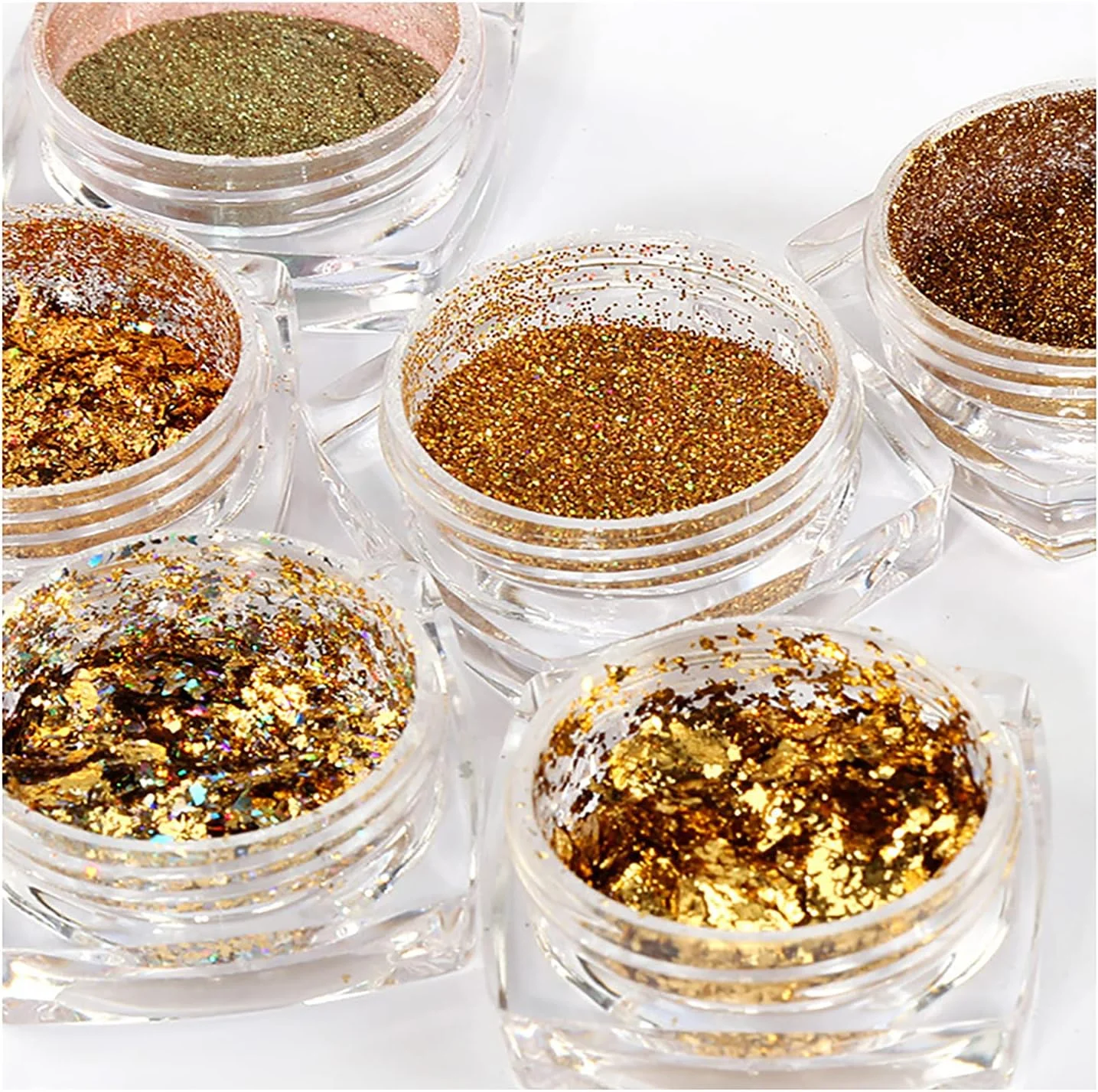مجموعه پولک و اکلیل ناخن GOGOONLY، 8 جعبه پودر ناخن هولوگرافیک، پولک های براق متالیک برای تزئین ناخن (طلایی) - BH001002