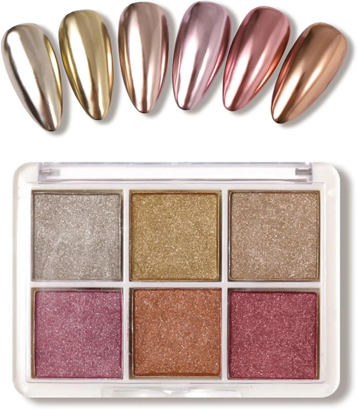 پودر کروم ناخن، مجموعه 6 رنگ پودر اکلیل ناخن ژلیش، پودر رنگدانه متالیک طراحی ناخن با برس های اسفنجی ناخن برای تزئین ناخن (B) پودر کروم ناخن، مجموعه 6 رنگ پودر اکلیل ناخن ژلیش، پودر رنگدانه متالیک طراحی ناخن با برس های اسفنجی ناخن برای تزئین ناخن (B)