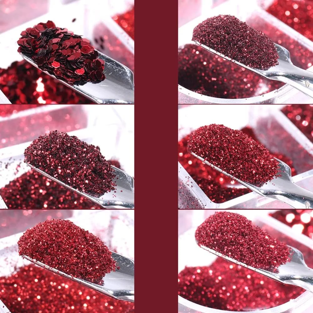 اکلیل ناخن قرمز، پولک های اکلیلی، پودر درخشان الماس کریستالی قرمز، لوازم طراحی ناخن روز ولنتاین، پولک های براق ناخن عروسی سال نو برای زنان دختران، پودر هولوگرافی، 6 جعبه اکلیل ناخن قرمز، پولک های اکلیلی، پودر درخشان الماس کریستالی قرمز، لوازم طراحی ناخن روز ولنتاین، پولک های براق ناخن عروسی سال نو برای زنان دختران، پودر هولوگرافی، 6 جعبه