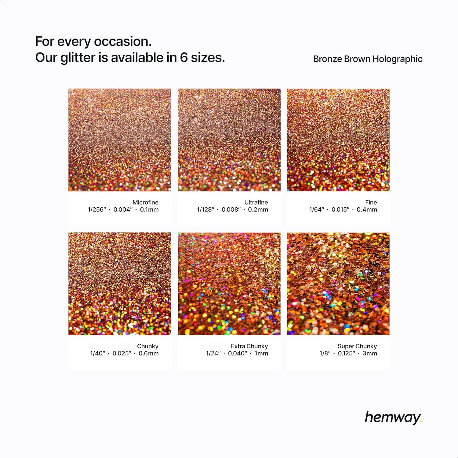 اکلیل سوپر چانکی هولوگرافیک قهوه ای برنزی Hemway، پودر 115 گرمی / 4.1 اونسی متالیک رزین مناسب برای لیوان های اپوکسی، مو، صورت، بدن، چشم، هنر ناخن و جشنواره