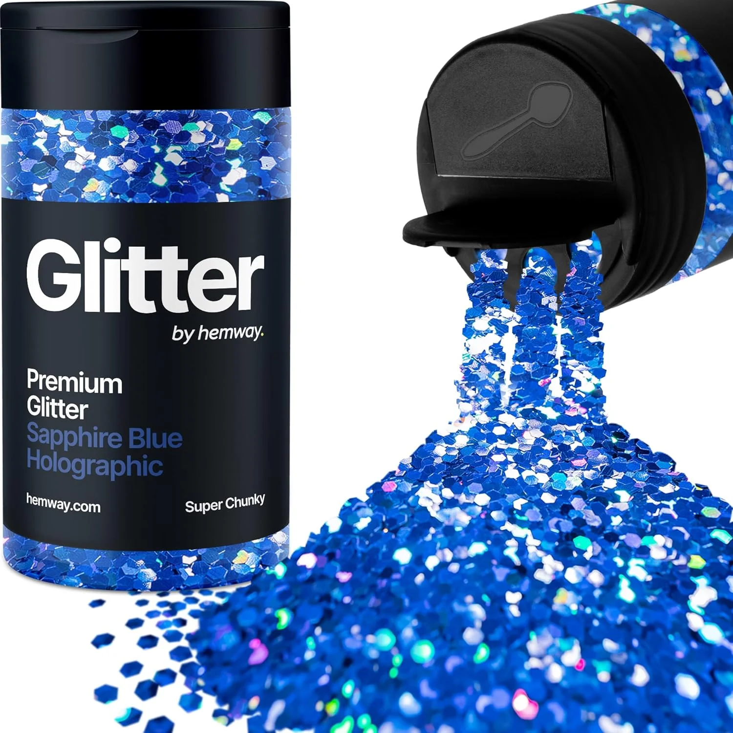اکلیل سوپر چانکی هولوگرافیک آبی یاقوت کبود Hemway، 115 گرم / 4.1 اونس، پودر متالیک رزین، پولک اکلیلی برای لیوان های اپوکسی، مو، صورت، بدن، چشم، هنر ناخن، جشنواره