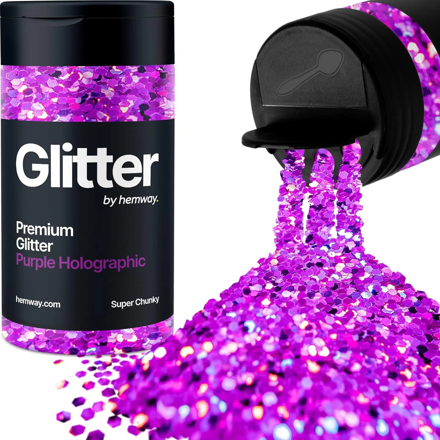 اکلیل هولوگرافیک بنفش Hemway، فوق العاده درشت، 115 گرم / 4.1 اونس، پودر متالیک رزین، پولک اکلیلی برای لیوان های اپوکسی، مو، صورت، بدن، چشم، هنر ناخن، جشنواره