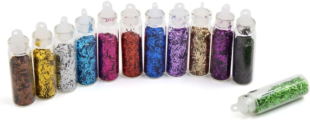 Ruilogod 1 Set 12 Colors Shred Shape Glitter Dust Nails Art Powder Sequins Nail Polish Shimmer Tips Decoration