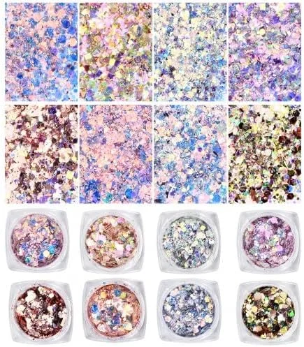 ست پولک هشت تکه نفیس Rapidbok، پودر اکلیلی برای ناخن، ست پودر اکلیلی هنر ناخن چند منظوره، برای ناخن های ظریف و براق ست پولک هشت تکه نفیس Rapidbok، پودر اکلیلی برای ناخن، ست پودر اکلیلی هنر ناخن چند منظوره، برای ناخن های ظریف و براق