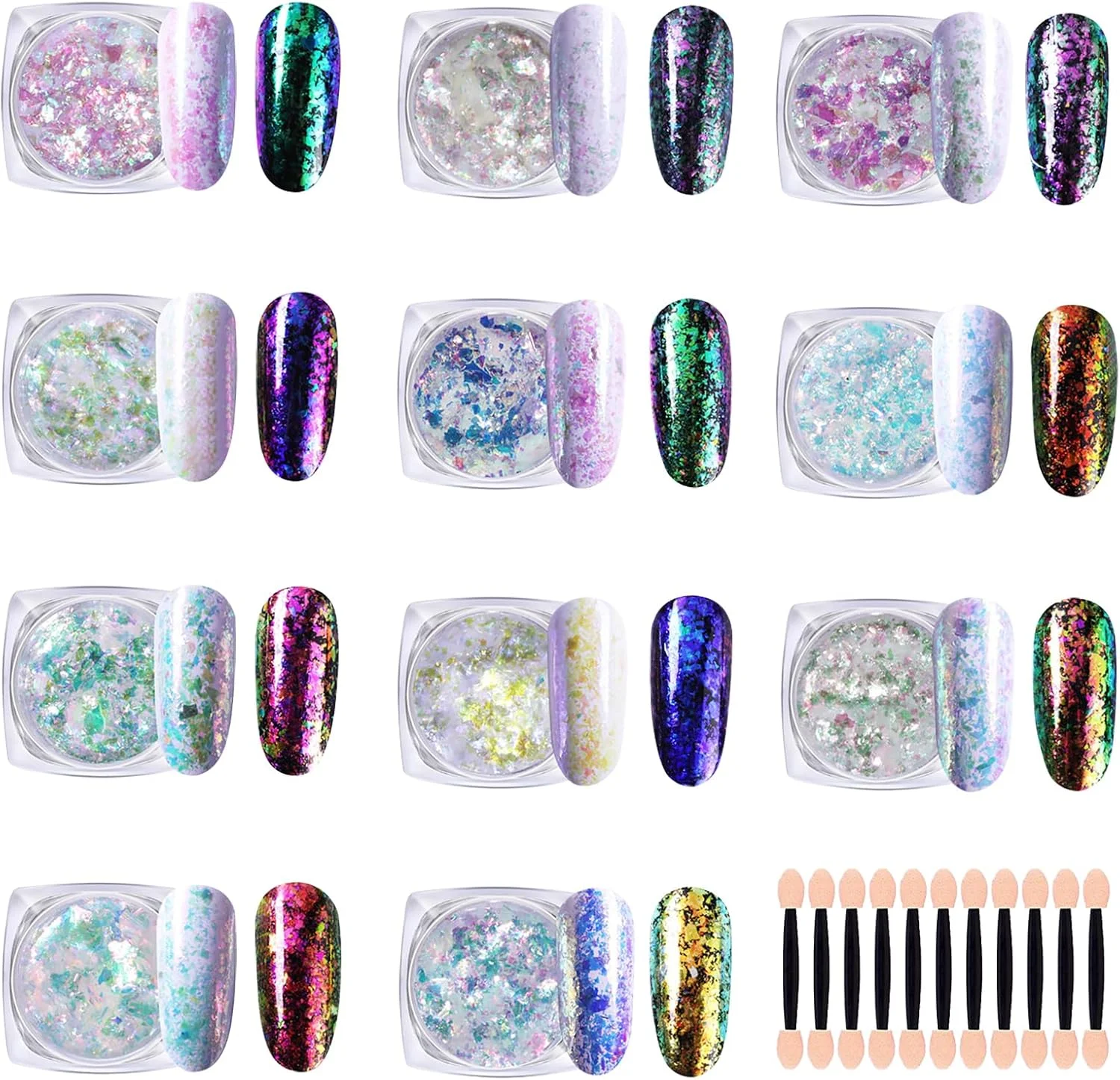 پودر کروم ناخن RoseFlower، 11 رنگ پولک اکلیلی ناخن با اسفنج طراحی ناخن، پودر اکلیلی آفتاب‌پرست ناخن، اکلیل پودر پری برای ناخن، مانیکور DIY در خانه