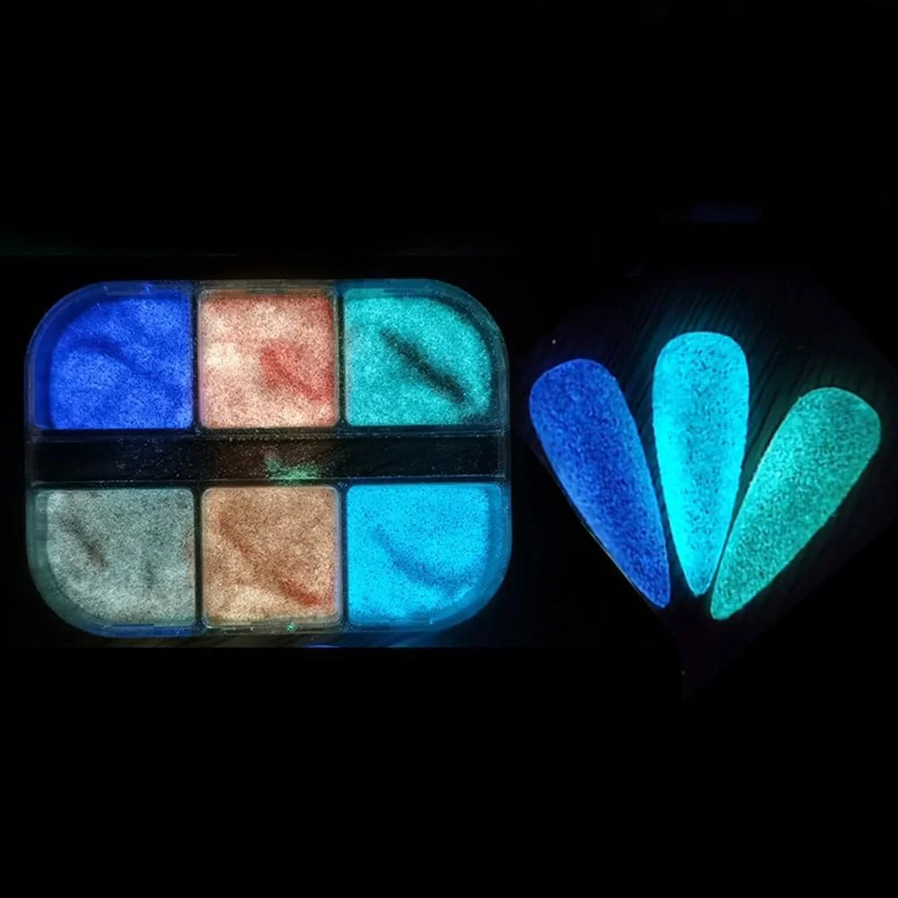 پودر ناخن درخشان S.A.V.I با قابلیت شبتابی - جعبه 6 خانهای، تزئین هنری اکلیلی شکر برای مانیکور DIY پودر ناخن درخشان S.A.V.I با قابلیت شبتابی - جعبه 6 خانهای، تزئین هنری اکلیلی شکر برای مانیکور DIY