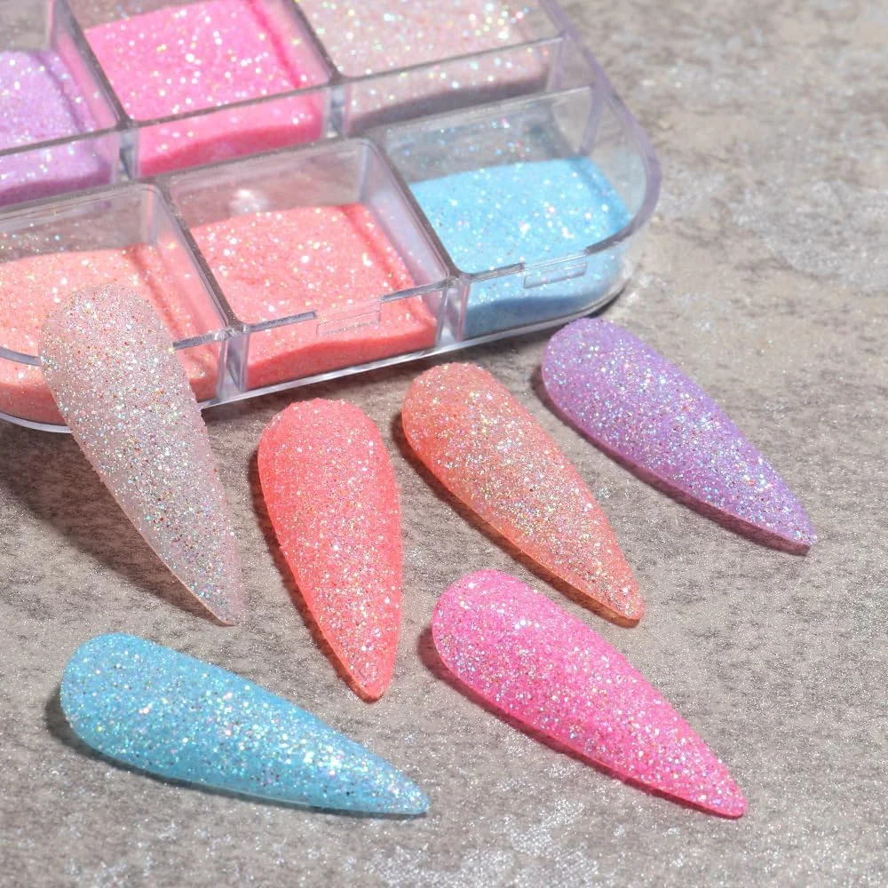 پودر ناخن درخشان S.A.V.I با قابلیت شبتابی - جعبه 6 خانهای، تزئین هنری اکلیلی شکر برای مانیکور DIY پودر ناخن درخشان S.A.V.I با قابلیت شبتابی - جعبه 6 خانهای، تزئین هنری اکلیلی شکر برای مانیکور DIY