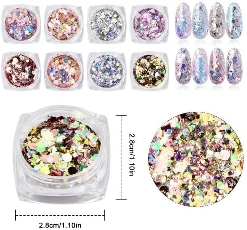 ست پولک هشت تکه نفیس Rapidbok، پودر اکلیلی برای ناخن، ست پودر اکلیلی هنر ناخن چند منظوره، برای ناخن های ظریف و براق ست پولک هشت تکه نفیس Rapidbok، پودر اکلیلی برای ناخن، ست پودر اکلیلی هنر ناخن چند منظوره، برای ناخن های ظریف و براق