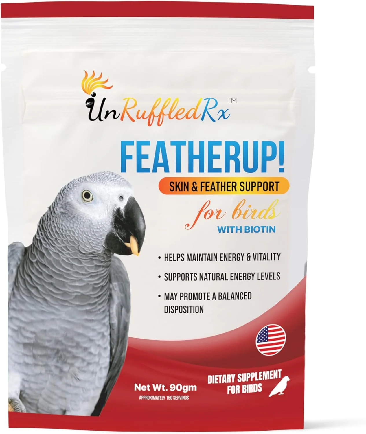 مولتی ویتامین پرندگان UnRuffledRx FeatherUp! با بیوتین برای پرهای زیبا - 90 گرم - 240 وعده مولتی ویتامین پرندگان UnRuffledRx FeatherUp! با بیوتین برای پرهای زیبا - 90 گرم - 240 وعده