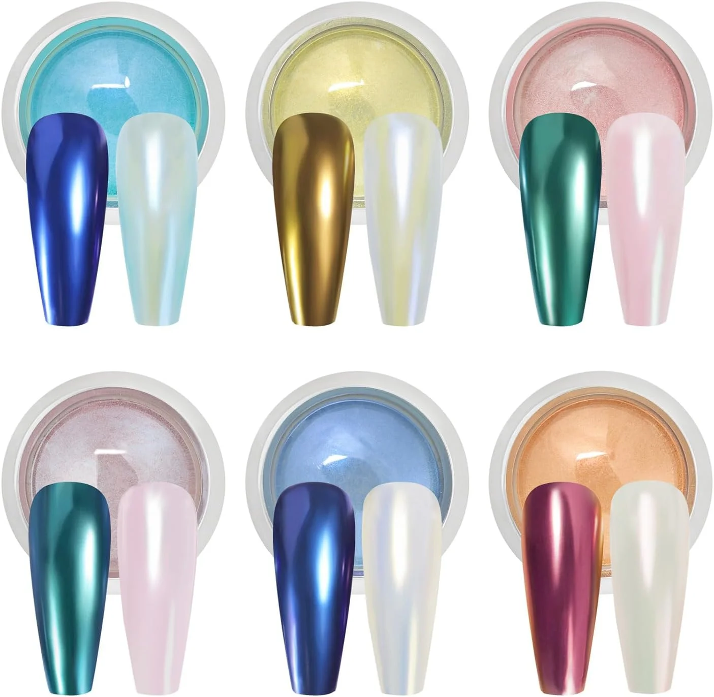 پودر ناخن کروم نئون YJUFoar، 6 عدد، جلوه آینه ای براق، پودر مرواریدی صورتی شفق قطبی هولوگرافیک برای تزئین ناخن ژلی، هنر ناخن و صنایع دستی رزینی