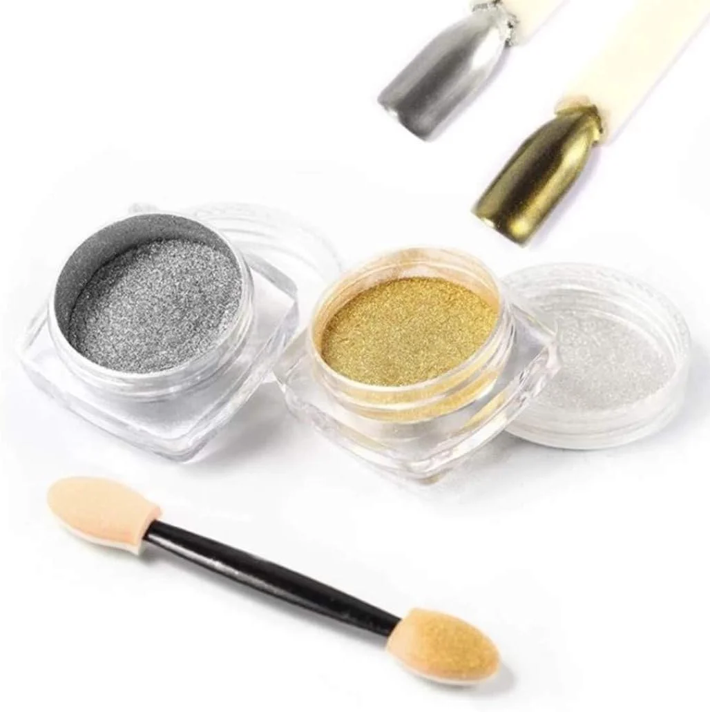 پودر کروم طراحی ناخن Yinikiz، ترکیب مانیکور اکلیلی ژل ناخن (نقره ای و طلایی، هر کدام 10 گرم)