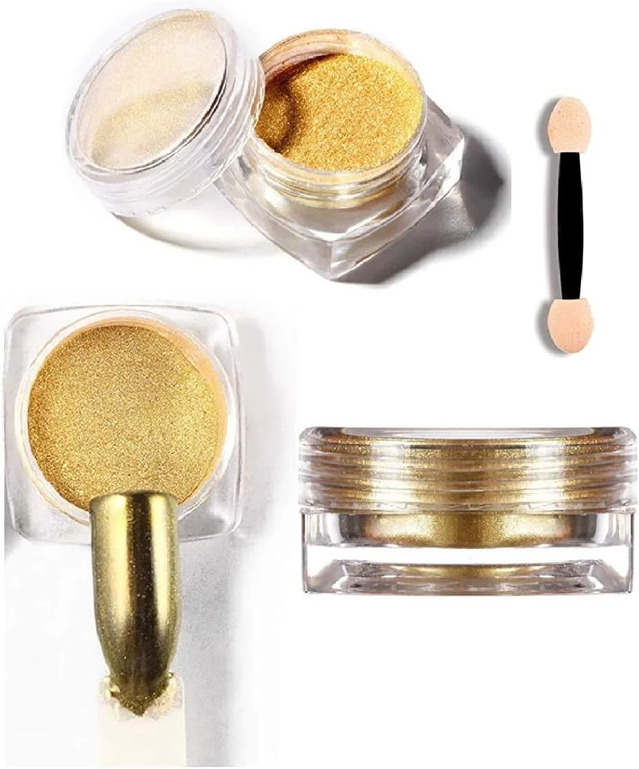 پودر کروم طراحی ناخن Yinikiz، ترکیب مانیکور اکلیلی ژل ناخن (نقره ای و طلایی، هر کدام 10 گرم)