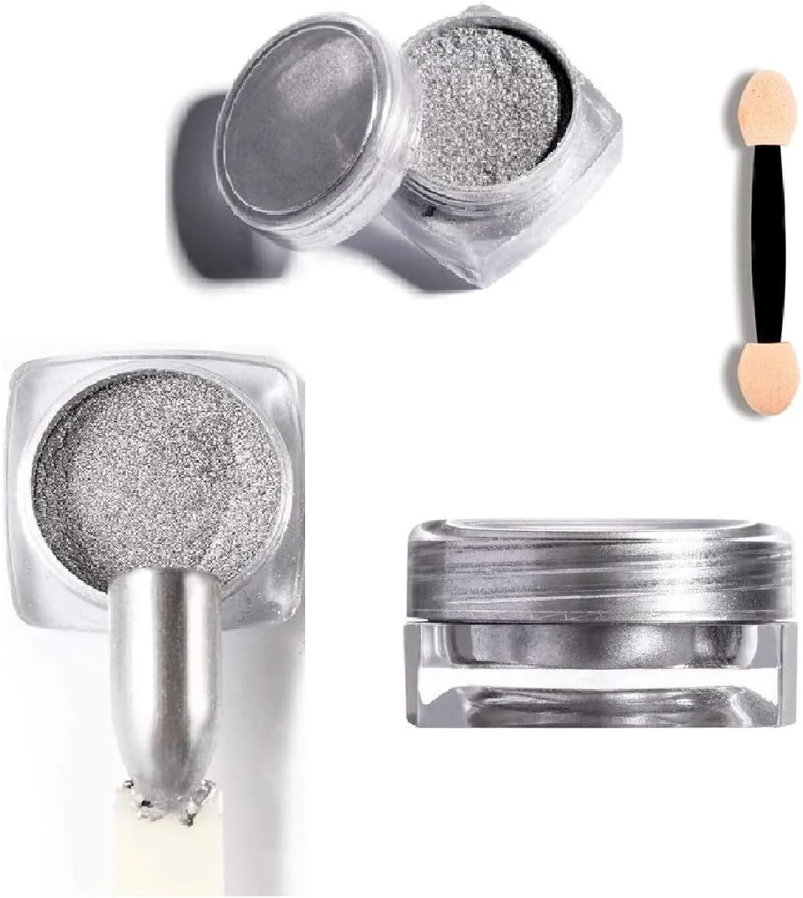 پودر کروم طراحی ناخن، لاک ژل اکلیلی مانیکور (10 گرم) (نقره ای)