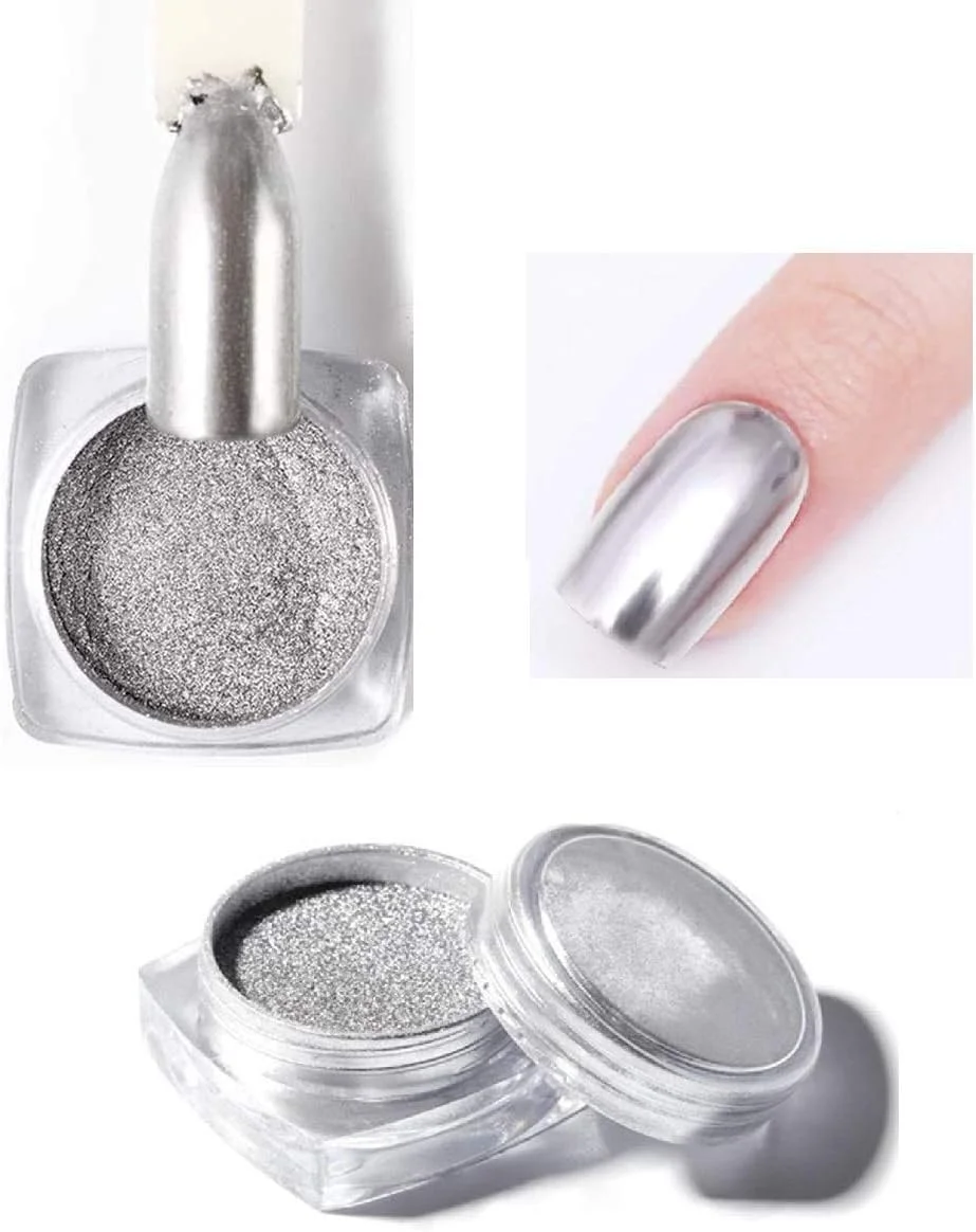 پودر کروم طراحی ناخن، لاک ژل اکلیلی مانیکور (10 گرم) (نقره ای)