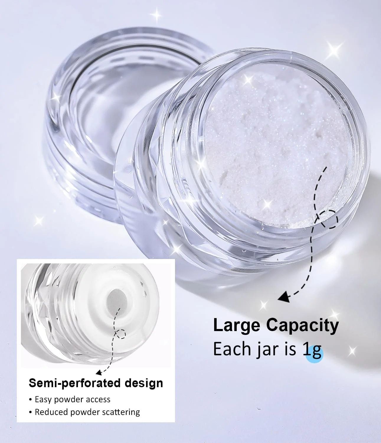 پودر ناخن یلاجوی، پودر کروم سفید مهتابی - 1 گرم پودر کروم با اثر مرواریدی فوق العاده براق برای ناخن های ژلی، پودر مرواریدی پری دریایی متالیک برای تزئین ناخن