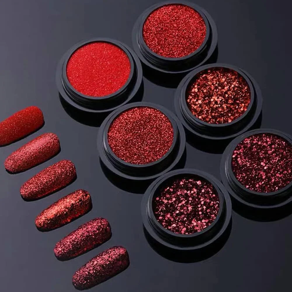 اکلیل ناخن زیلیمه، 6 جعبه پودر ناخن الماس کریستالی قرمز، پودر سه بعدی هولوگرافی طراحی ناخن، پولک های براق، ست اکلیل ناخن اکریلیک برای تزئین ناخن در روز ولنتاین، آویزهای مانیکور اکلیل ناخن زیلیمه، 6 جعبه پودر ناخن الماس کریستالی قرمز، پودر سه بعدی هولوگرافی طراحی ناخن، پولک های براق، ست اکلیل ناخن اکریلیک برای تزئین ناخن در روز ولنتاین، آویزهای مانیکور