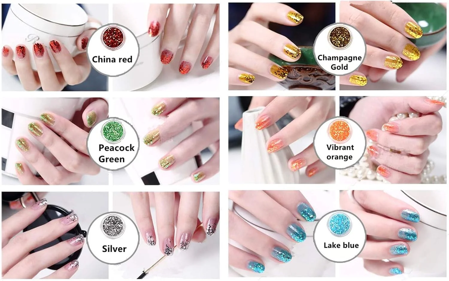 XICHEN 24 عدد پودر اکلیلی رنگی برای تزئین ناخن XICHEN 24 عدد پودر اکلیلی رنگی برای تزئین ناخن