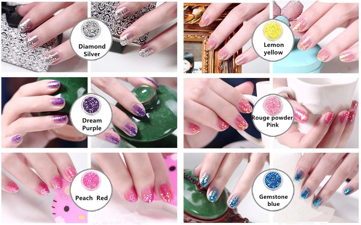 XICHEN 24 عدد پودر اکلیلی رنگی برای تزئین ناخن XICHEN 24 عدد پودر اکلیلی رنگی برای تزئین ناخن