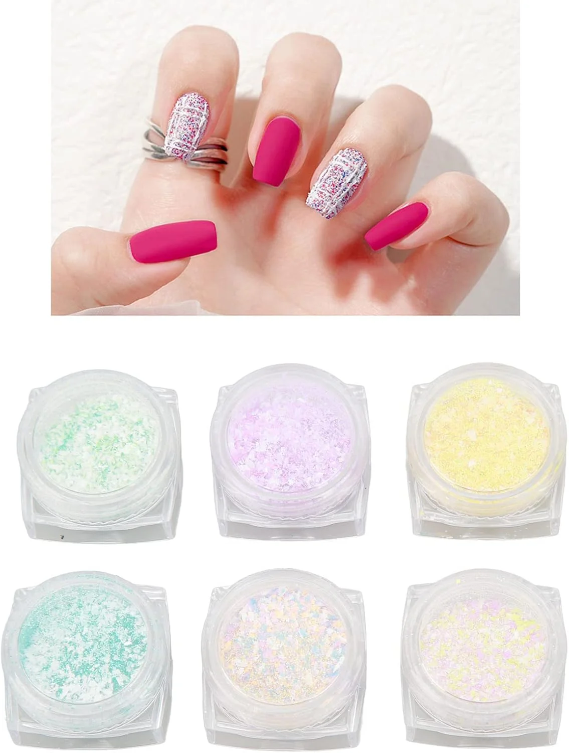 پودر پشم طراحی ناخن XBAILAZ، 6 شیشه، رنگ های ترکیبی، طراحی DIY، تزئینات مانیکور، پودر اکلیل هنر ناخن پودر پشم طراحی ناخن XBAILAZ، 6 شیشه، رنگ های ترکیبی، طراحی DIY، تزئینات مانیکور، پودر اکلیل هنر ناخن