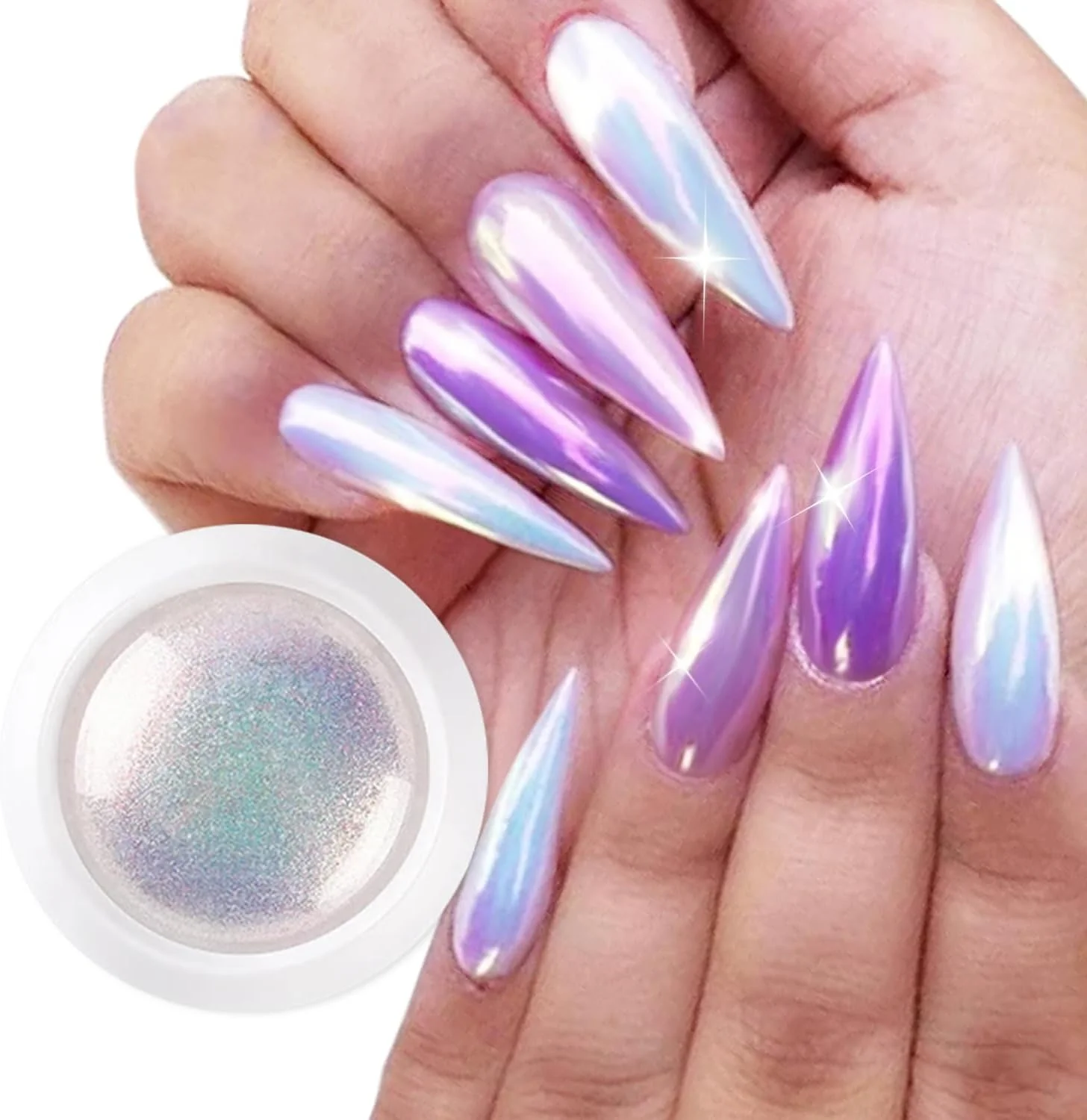 پودر کروم ناخن تک شاخ، یک شیشه پودر مرواریدی رنگین کمانی با جلوه آینه ای متالیک، پودر اکلیل سفید صدفی پری دریایی، پودر رنگدانه شفق قطبی برای طراحی و تزئین ناخن به همراه ابزار پودر کروم ناخن تک شاخ، یک شیشه پودر مرواریدی رنگین کمانی با جلوه آینه ای متالیک، پودر اکلیل سفید صدفی پری دریایی، پودر رنگدانه شفق قطبی برای طراحی و تزئین ناخن به همراه ابزار