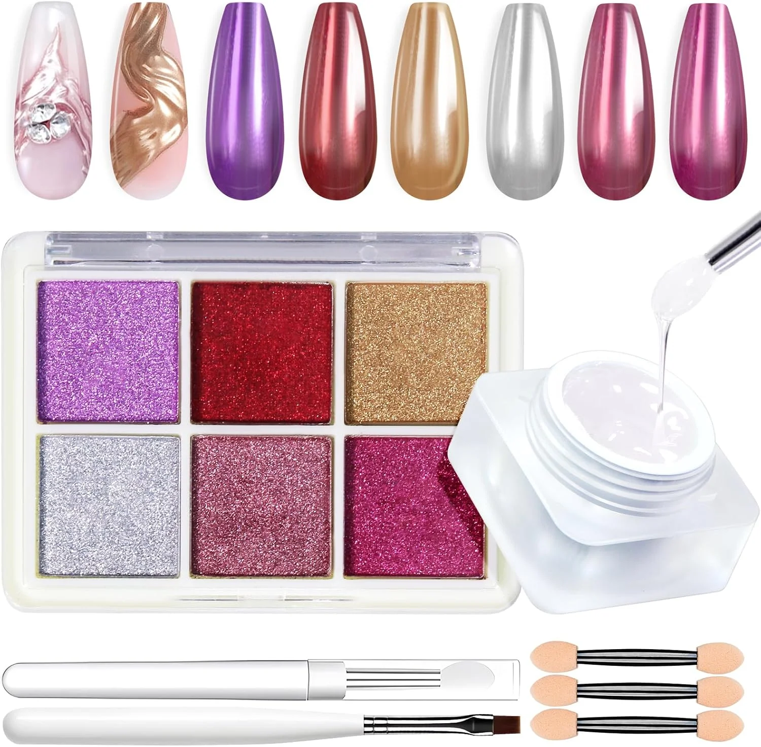 ست پودر کروم ناخن U-Shinein، 6 رنگ پودر اکلیل کروم، کیت پودر کروم متالیک، ست پودر آینه ای هنر ناخن، ژل مدلینگ نیمه جامد، برس سیلیکونی ناخن برای طراحی ناخن، 07