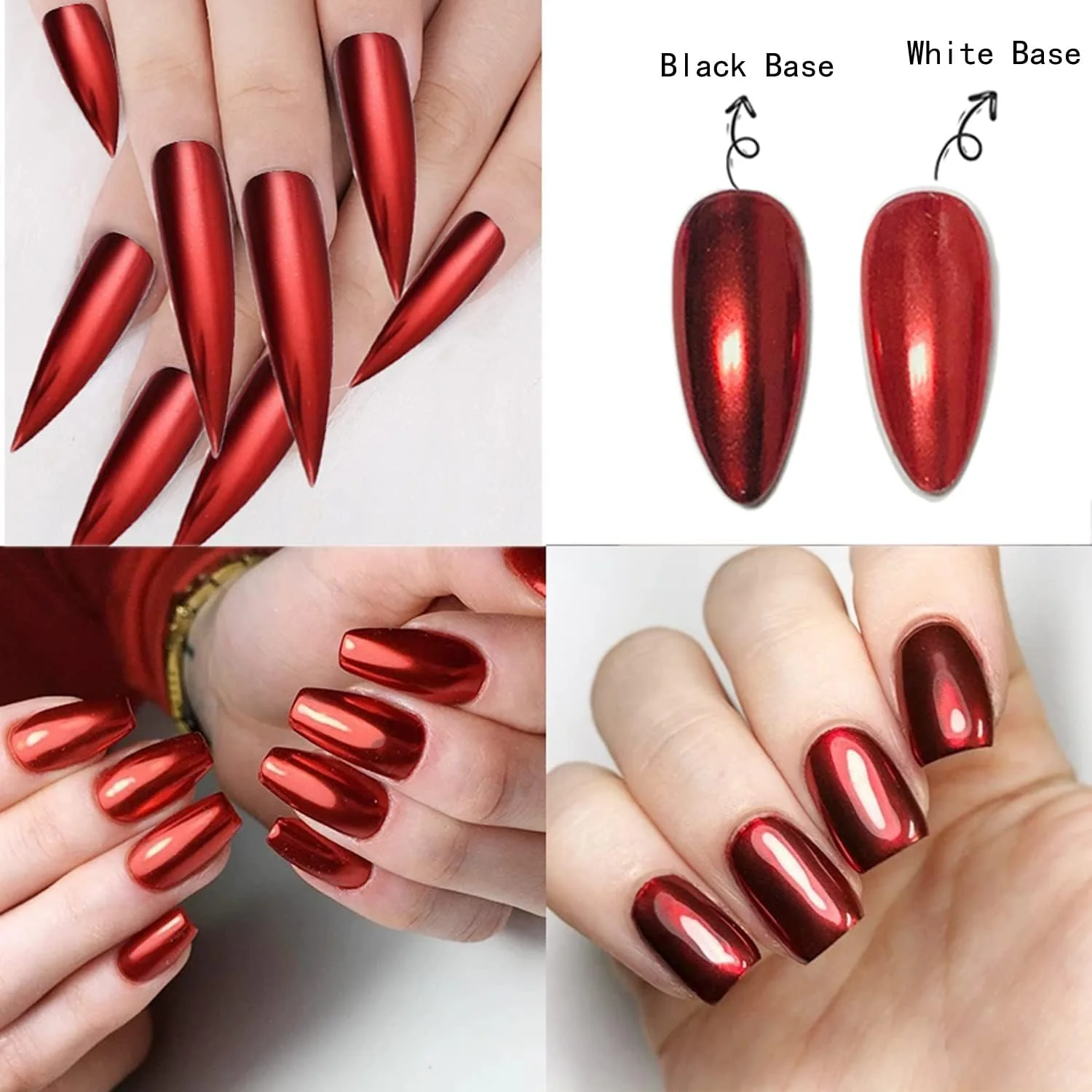 وانروی 1 جعبه پودر اکلیل آینه ای هنر ناخن، پودر متالیک طلایی نقره ای هولوگرافیک، پولک، ژل یو وی، رنگدانه کروم تزئینی (قرمز)