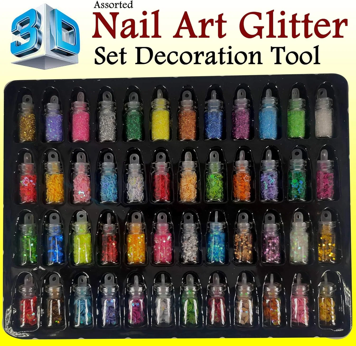 مجموعه تزئین ناخن سه بعدی Vozwa شامل پودر اکلیلی، رنگ های ترکیبی، 48 بطری