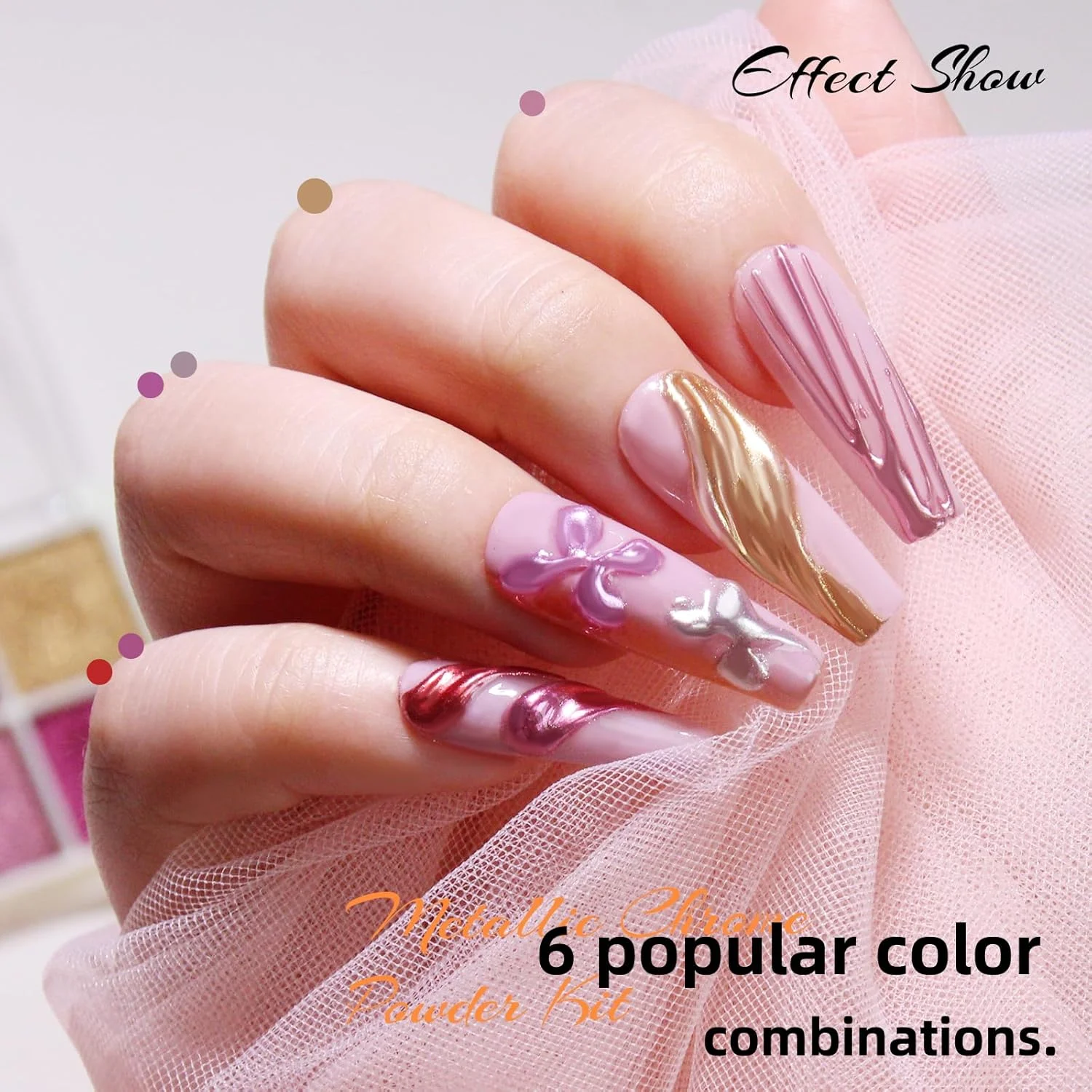 ست پودر کروم ناخن U-Shinein، 6 رنگ پودر اکلیل کروم، کیت پودر کروم متالیک، ست پودر آینه ای هنر ناخن، ژل مدلینگ نیمه جامد، برس سیلیکونی ناخن برای طراحی ناخن، 07