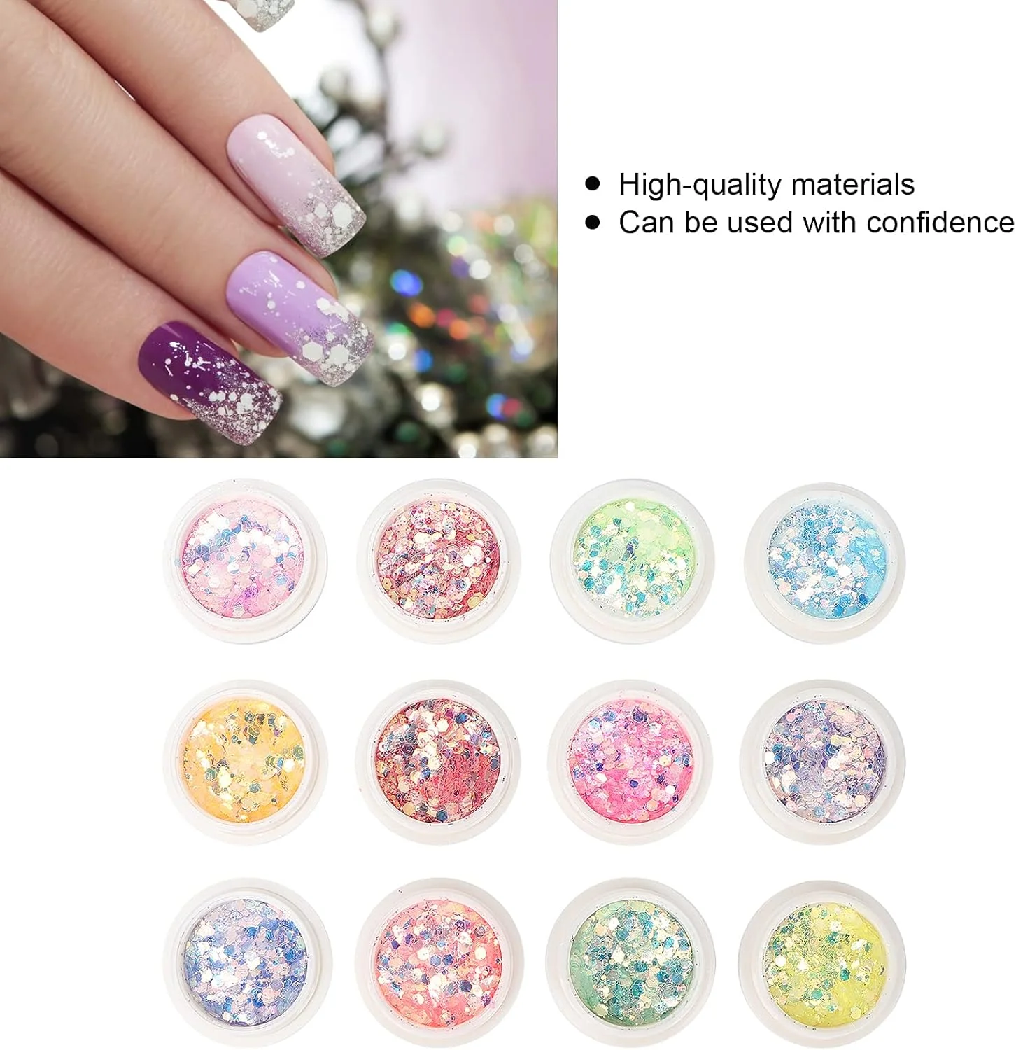 اکلیل لوازم طراحی ناخن، پولک اکلیل ناخن، 12 جعبه پولک طراحی ناخن، پودر پولک اکلیل طراحی ناخن، تزئینات مانیکور، طراحی DIY، تزئینات مانیکور برای آرایش هنری ناخن