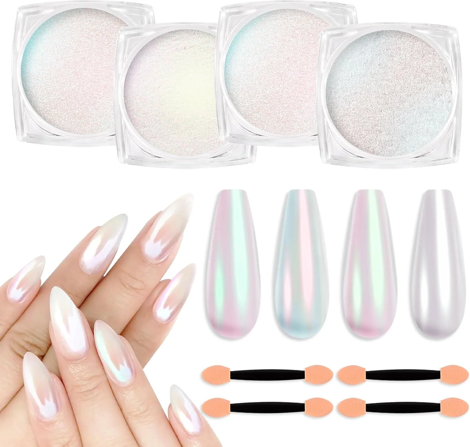 پودر ناخن کروم SIUSIO در 4 رنگ، پیگمنت براق آینه‌ای متالیک، رنگین کمانی Aurora، کیت پودر مرواریدی پری دریایی برای تزئین ناخن با لاک ژل، صنایع دستی رزینی TraumDream رنگارنگ