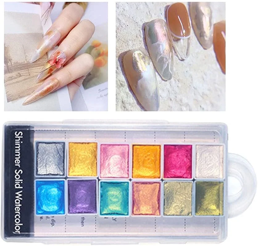 پودر شیمر ناخن، پودر رنگ آمیزی هنر ناخن، رنگدانه مرواریدی جامد، لاک ناخن، اکلیل، کیت پودر دیپینگ ناخن DIY، دکوراسیون هنر مانیکور 12 رنگ