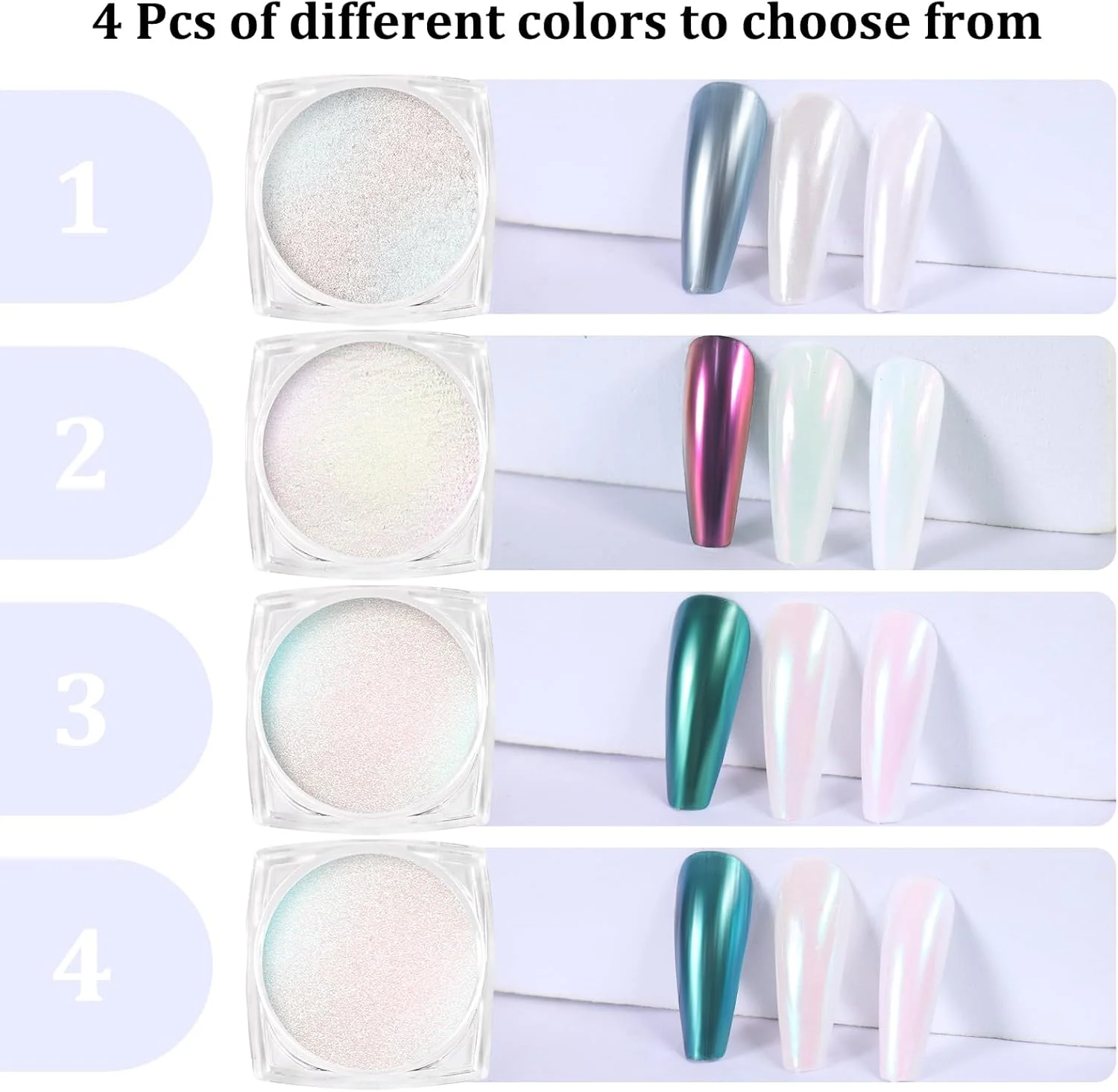 پودر ناخن کروم SIUSIO در 4 رنگ، پیگمنت براق آینه‌ای متالیک، رنگین کمانی Aurora، کیت پودر مرواریدی پری دریایی برای تزئین ناخن با لاک ژل، صنایع دستی رزینی TraumDream رنگارنگ