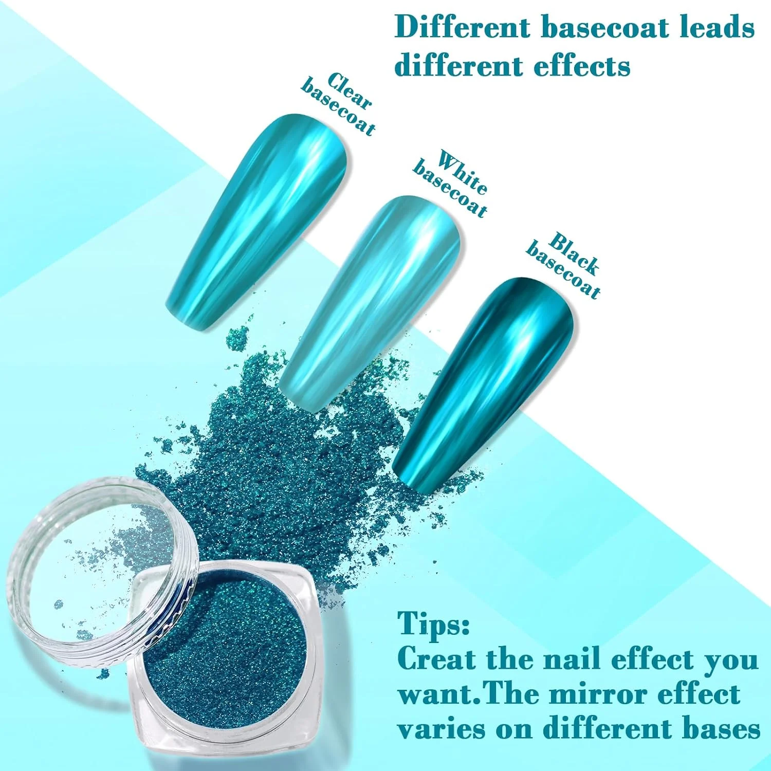 پودر کروم ناخن SIUSIO، جلوه آینه ای متالیک، پودر اکلیلی براق هولوگرافیک، تزئین مانیکور، رنگدانه هنر ناخن برای هنر ناخن لاک ژل DIY، کاردستی رزین، سالن، هدیه برای آبی دریاچه ای