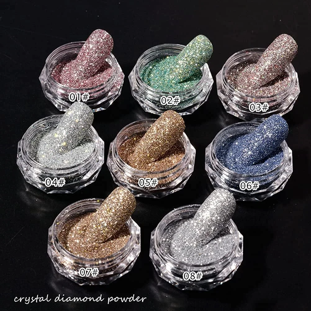 پودر طراحی ناخن، پودر درخشان ناخن، پودر قابل حمل اکلیلی طراحی ناخن، پودر رنگارنگ طراحی ناخن، مناسب برای تزئین ناخن