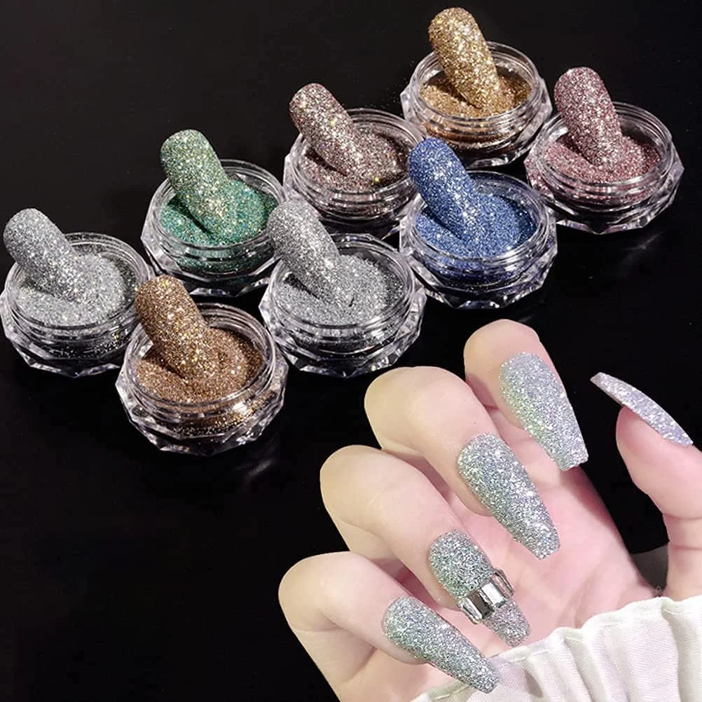 پودر طراحی ناخن، پودر درخشان ناخن، پودر قابل حمل اکلیلی طراحی ناخن، پودر رنگارنگ طراحی ناخن، مناسب برای تزئین ناخن