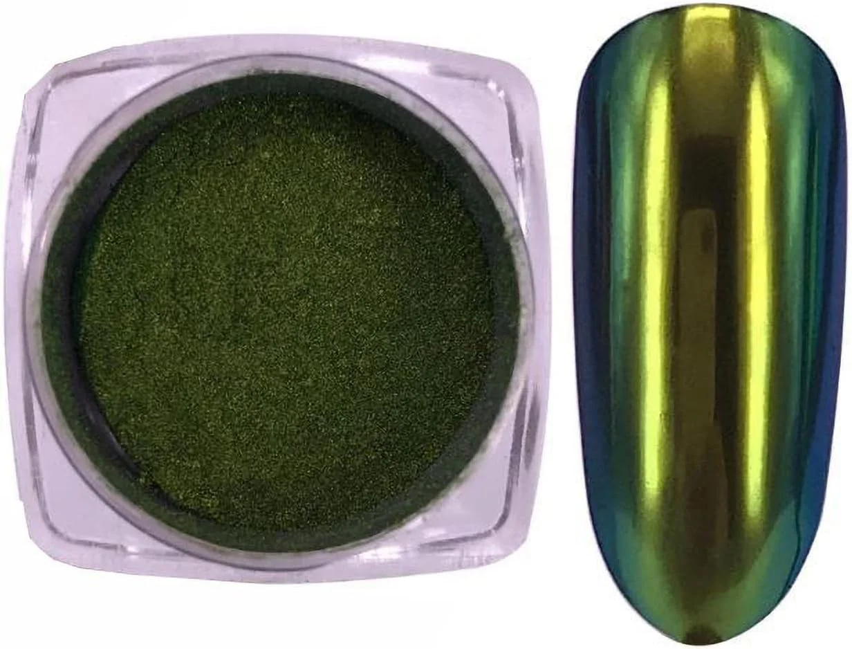 پودر اکلیل هولوگرافیک هنر ناخن SHILLS PROFESSIONAL، پودر کروم پیگمنت آینه ای جادویی رنگین کمانی برای آرایش و زیبایی ناخن - سبز