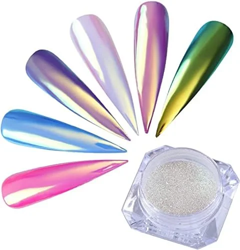 پودر اکلیل ناخن هولوگرافیک حرفه ای شیلز، پودر اکلیل رنگین کمانی، پولک های تزئینی، نوک گرد و غبار ناخن، مانیکور نئون چند رنگ