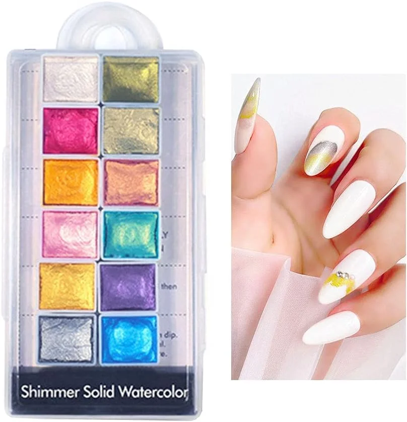 پودر شیمر ناخن، پودر جامد مرواریدی رنگدانه ای کروم برای طراحی ناخن، پودر رنگ آمیزی اکلیل متالیک 12 رنگ