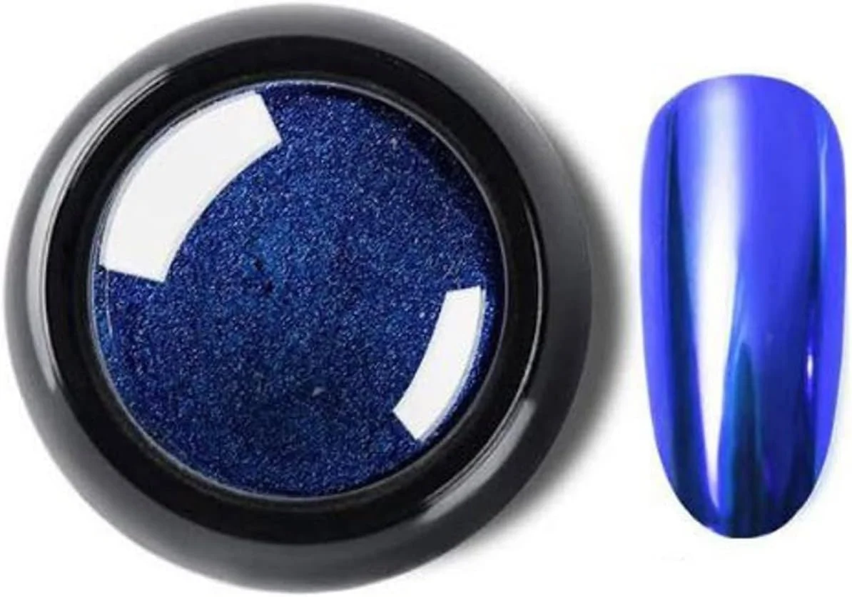 پودر پیگمنت کروم آینه ای اکلیلی آبی طراحی ناخن حرفه ای شیلز