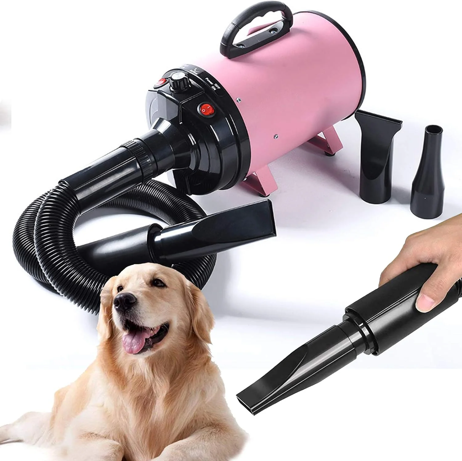 خشک کن سگ 2400 وات، سشوار حرفه ای پر سرعت برای خشک کردن سگ، دمنده و خشک کننده موی حیوانات خانگی با سرعت قابل تنظیم، دارای سیستم حرارتی، شلنگ فنری و 3 نازل مختلف، صورتی