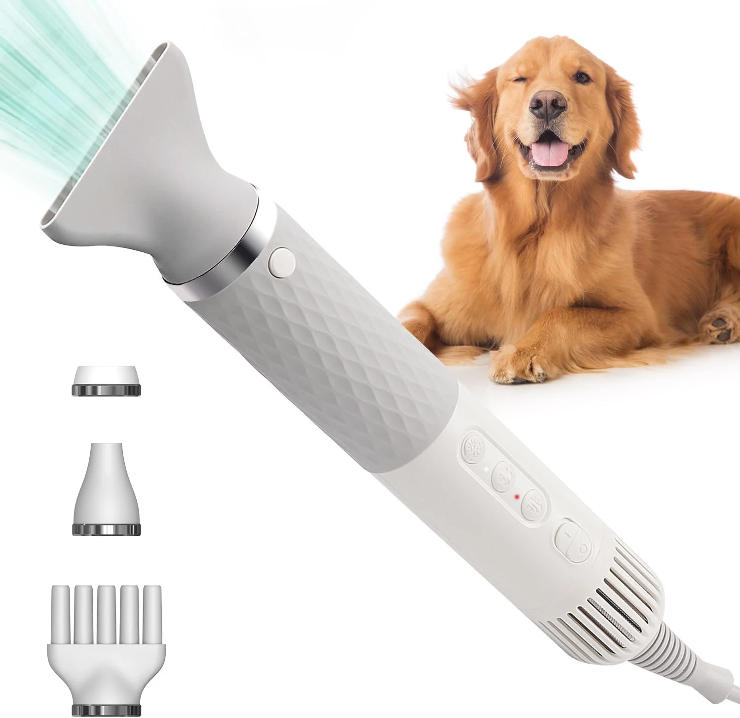 سشوار مو سگ ThinkPet برای نظافت حیوانات خانگی، دمنده پرقدرت با سرعت بالا، سشوار سگ سبک و قابل حمل برای سگ های کوچک، متوسط و بزرگ - 4 سطح دما، 3 سرعت باد، 4 نازل - سفید