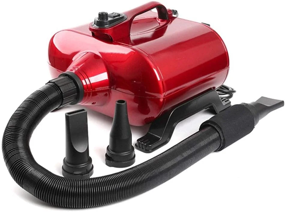 سشوار موی حیوانات خانگی qwertyuio، دستگاه هوای حیوانات خانگی، سشوار سگ و گربه، باد 3000 وات، موتور دوگانه، سشوار موی حیوانات خانگی، براکت دیواری بزرگ و کوچک (رنگ: 3000F قرمز شرابی)